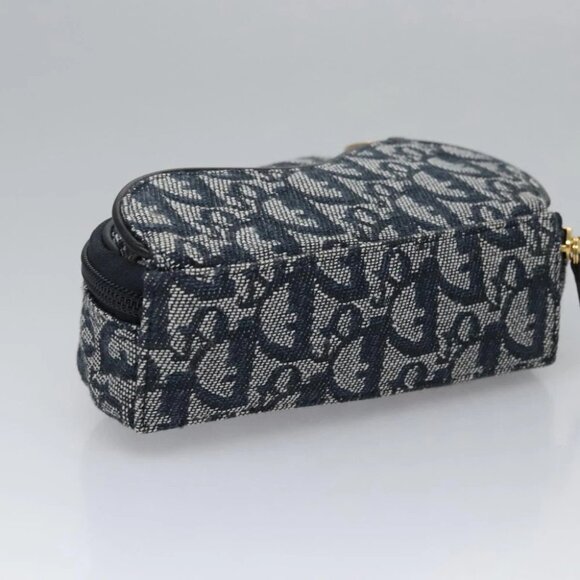 Christian Dior Trotter Canvas Saddle Pouch Navy Gold Auth EC240V - Picture 6 of 14